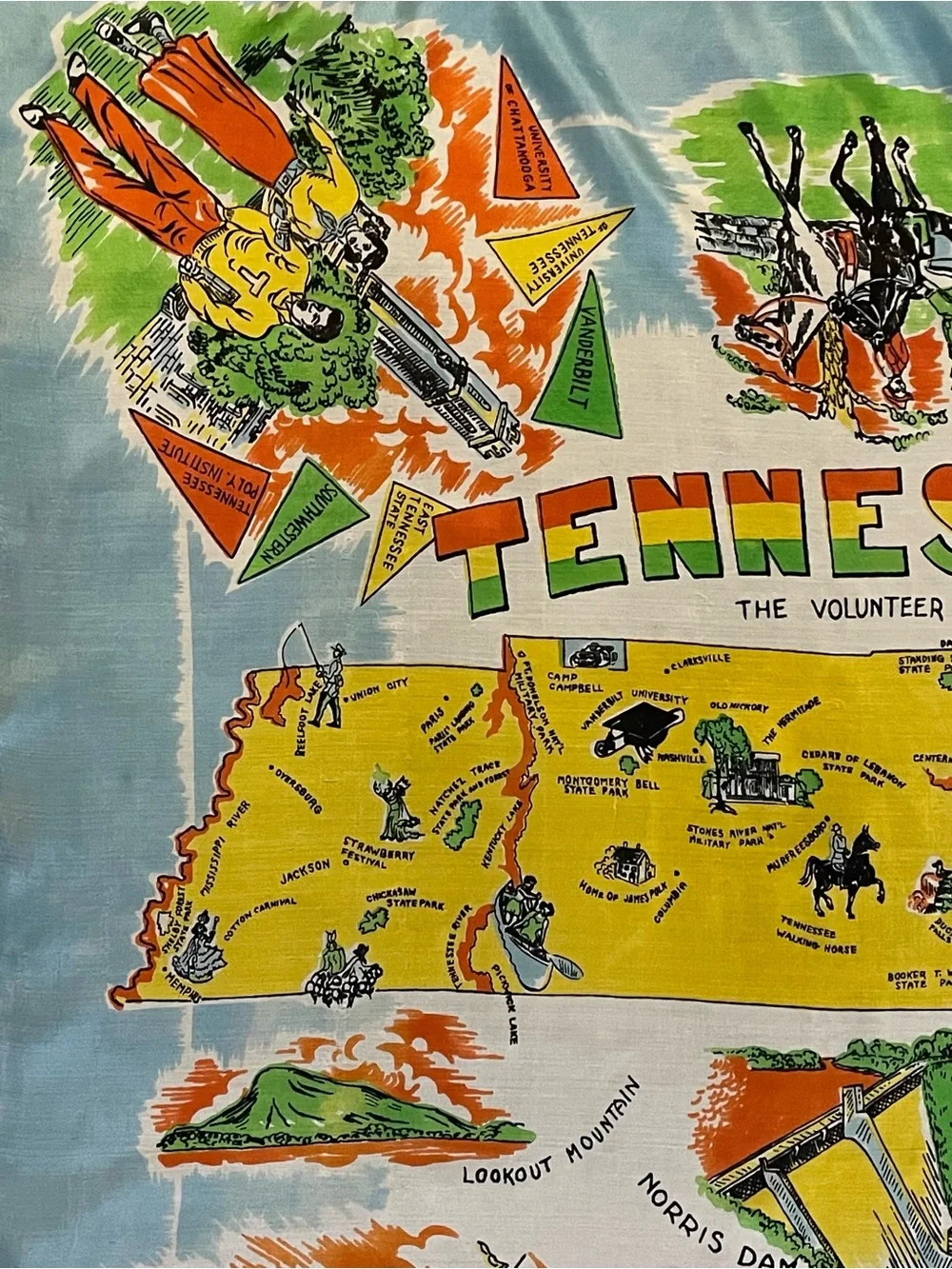 Rare Vintage 50s Tennessee Souvenir Silk Scarf Large 34 In Fair Condition